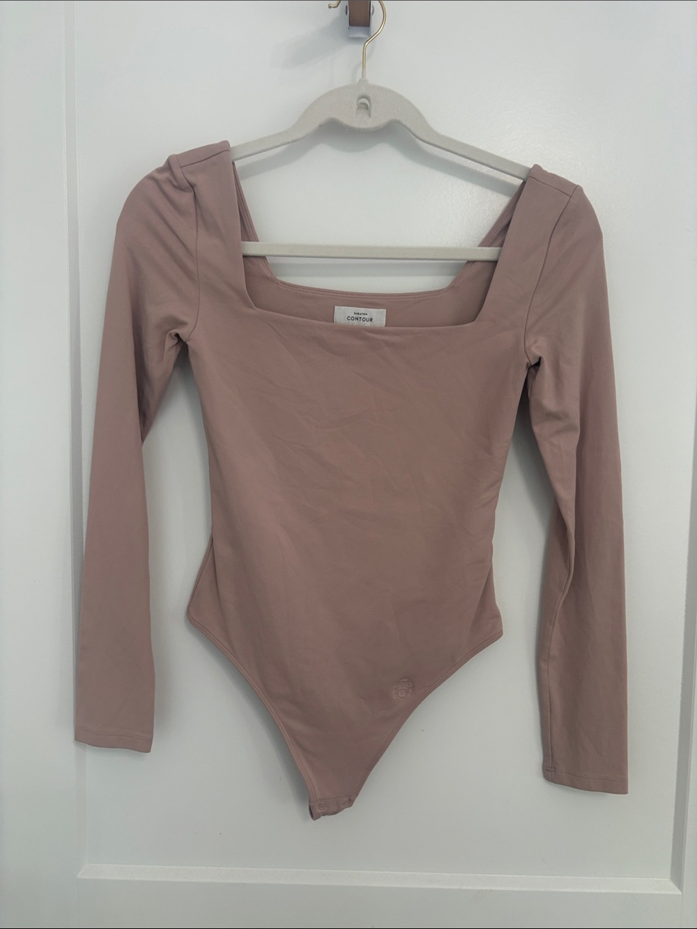 Long-Sleeve Square Neck Bodysuit in Dusty Mauve